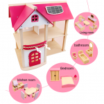 Pink House - Casuta de joaca cu mobilier din lemn inclus  cu doua nivele 